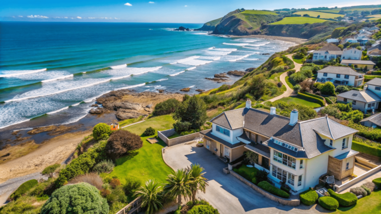 Modern, well-maintained beach house exterior.